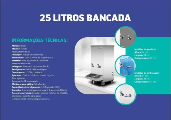 Bebedouro 25 Litros Bancada - Frisbel
