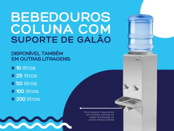 Bebedouro Industrial 25 litros coluna Frisbel com suporte para galão